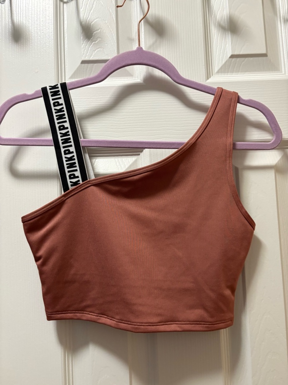 PINK Victoria's Secret One-Shoulder Dusty Rose Crop with Branded Strap